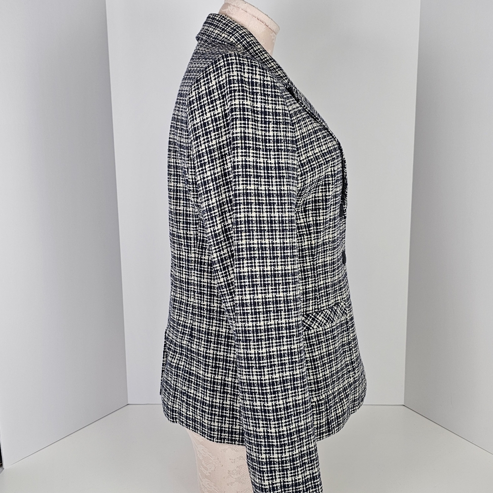 Laura Scott Silk Blend Tweed Blazer Jacket Women’s 6 Black White Check 54% Silk - Picture 4 of 10